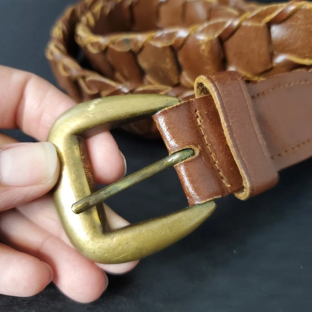 Vintage Brown‎ Leather Belt Braided Links Unisex Fits Size 26